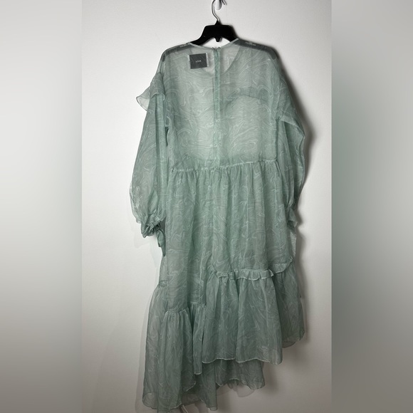 KkCo Nine Twenty-Seven Asymmetrical Ruffle Sheer Organza Dress Warped Moss - Picture 10 of 12